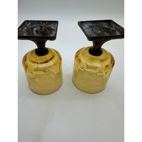 VTG Patina table votive candle set glass Thanksgiving Holiday party yellow amber - Picture 8 of 9